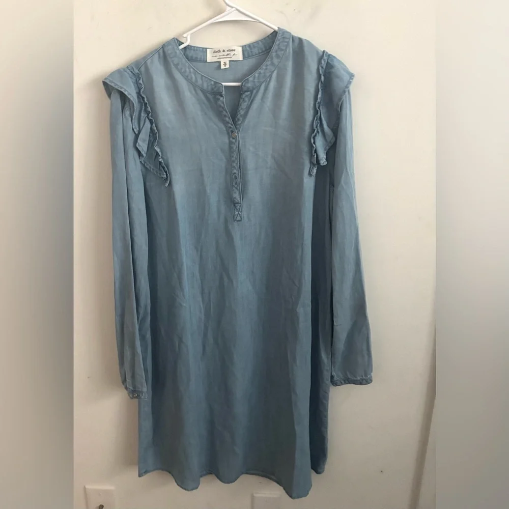 Anthropologie Cloth & Stone Dress Sz XL Chambray Denim Tunic Shirt Mini Coastal - Picture 2 of 6